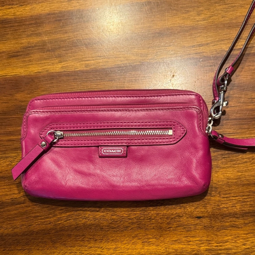 Coach Pink Leather Wristlet Clutch
